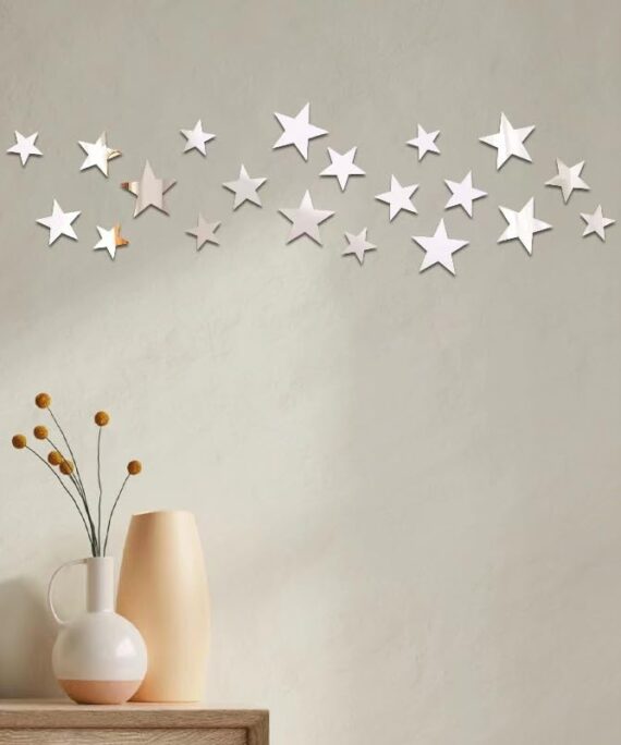 20Pcs Silver Stars Acrylic Mirror Wall Stickers – 3 Sizes DIY Reflective Decals | Bedroom, Nursery & Party Decor | Removable, Shatterproof
