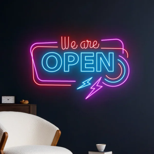 Custom 'We Are Open' LED Neon Sign – Eye-Catching Shop & Cafe Signboard | Energy-Efficient, Weatherproof & Durable. - Image 2