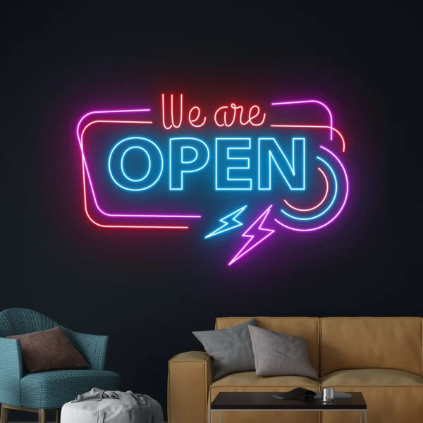 Custom 'We Are Open' LED Neon Sign – Eye-Catching Shop & Cafe Signboard | Energy-Efficient, Weatherproof & Durable.