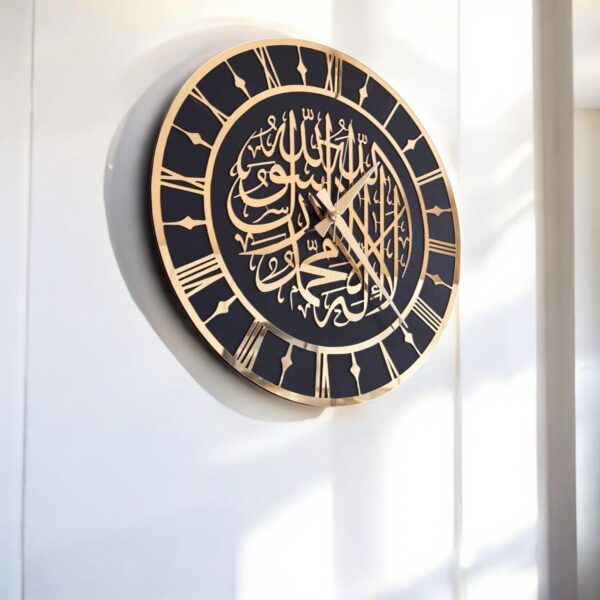 First Kalimah Islamic Wall Art & Clock – Handcrafted Arabic Calligraphy Decor for Prayer Rooms, Eid Gifts & Muslim Home Decor - Image 2