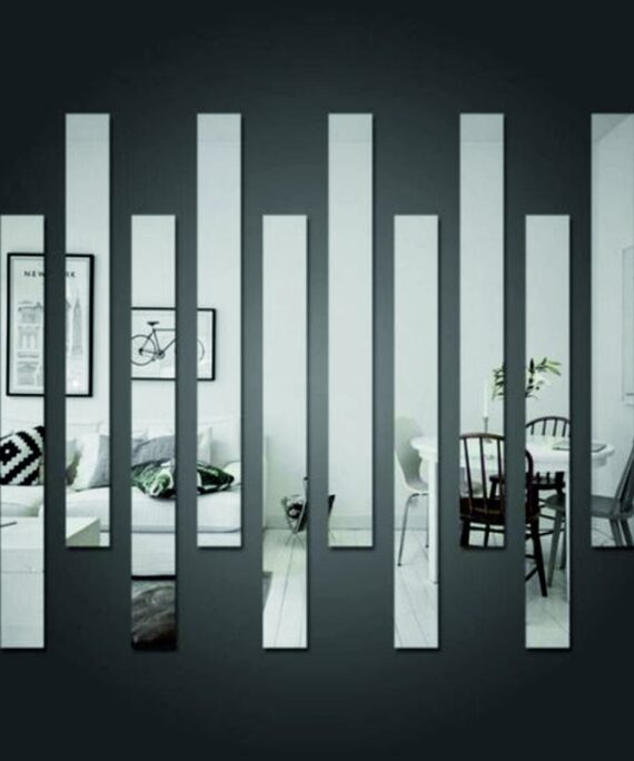 Strip Mirror Decor – 3D Geometric Self-Adhesive Acrylic Wall Mirrors (10Pcs) for Modern Office Decor, Living Room & Bedroom – Shatterproof Peel & Stick Design